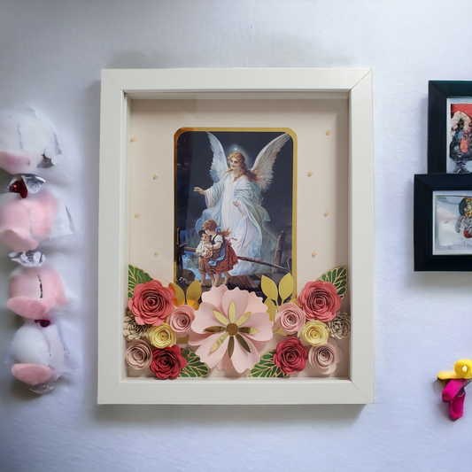 Guardian Angel frame with paper flowers