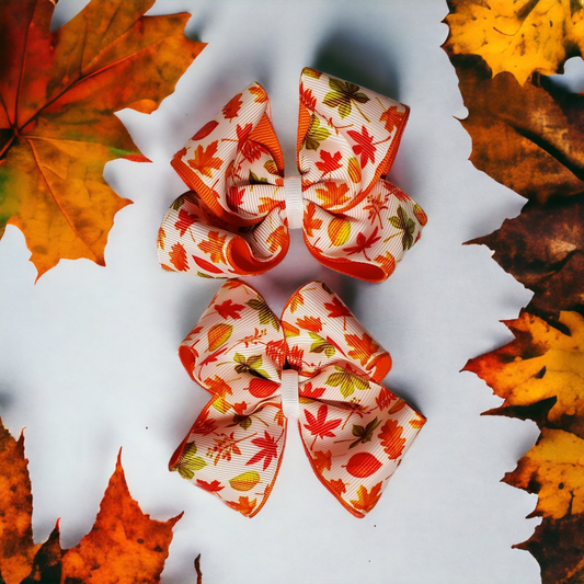 White Fall Leaves Boutique Ribbon Bow