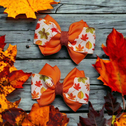 Orange Twist Fall Leaves Ribbon Bow