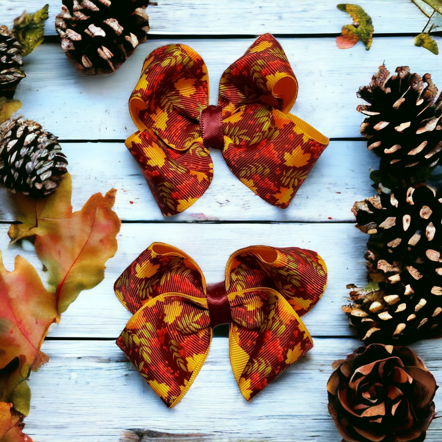 Maroon Leaves Boutique Ribbon Bow