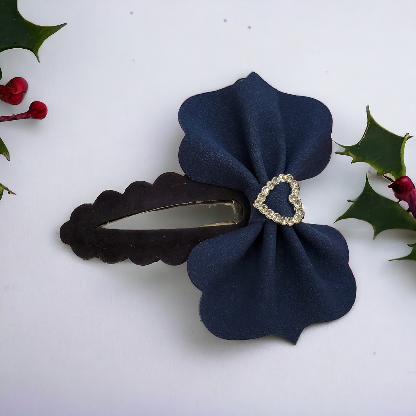 Navy velvet snap clip bow