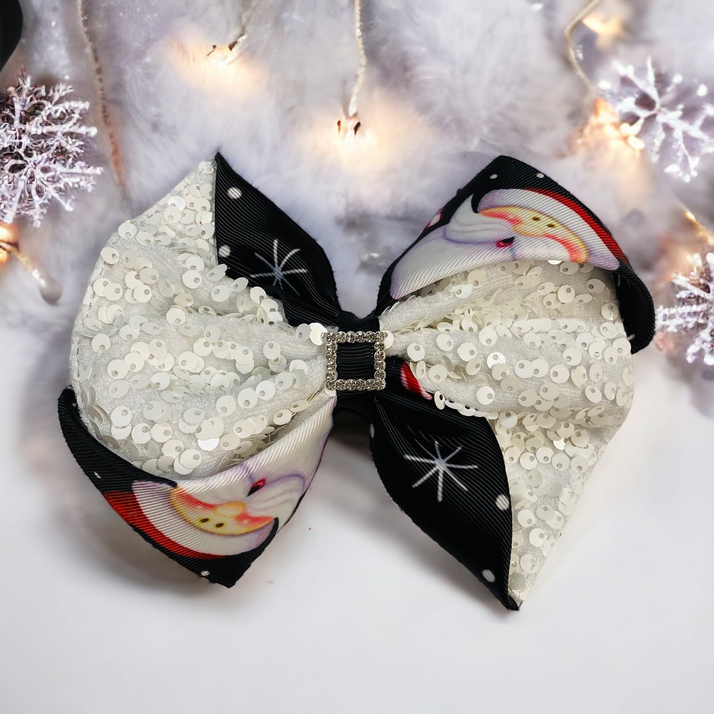 Santa White Sequence Bow