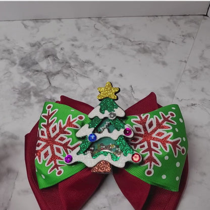 Green Snowed Christmas Tree Bow