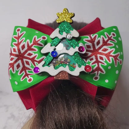 Green Snowed Christmas Tree Bow